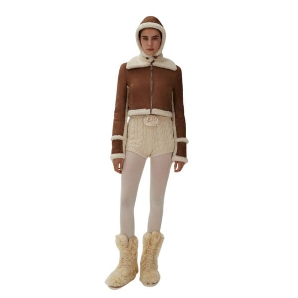 MAGDA BUTRYM CROPPED SHEARLING JACKET IN BEIGE