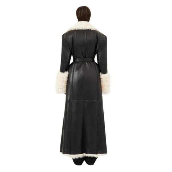 MAGDA BUTRYM LONG BELTED SHEARLING LEATHER COAT IN BLACK