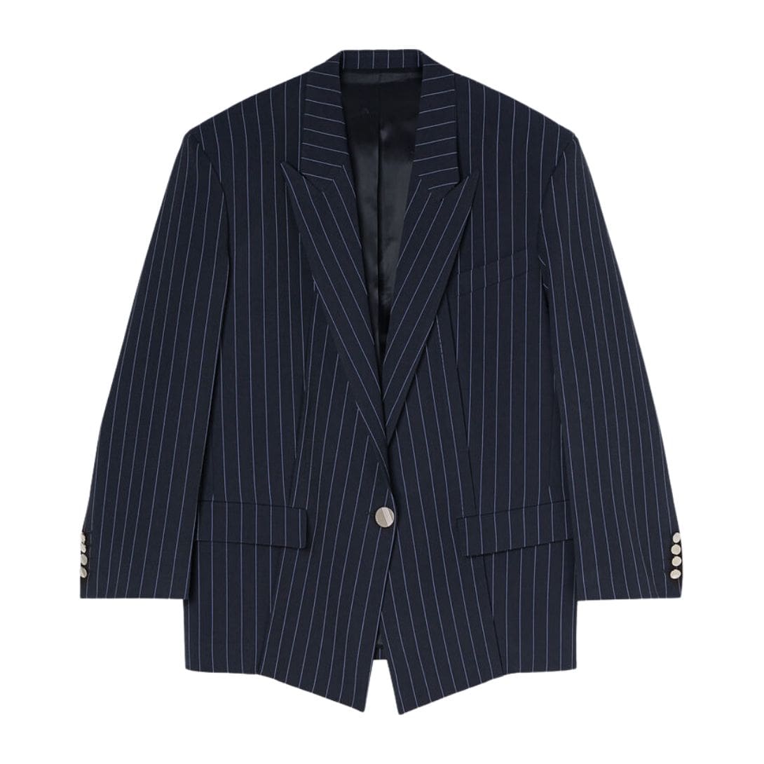 THE ATTICO GLEN BLUE NAVY AND WHITE BLAZER