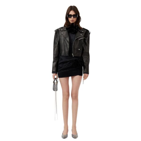 MAGDA BUTRYM CROPPED BIKER JACKET IN BLACK LEATHER