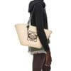 LOEWE ANAGRAM BASKET BAG IN IRACA PALM AND CALFSKIN