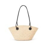 LOEWE SMALL ANAGRAM BASKET BAG IN IRACA PALM AND CALFSKIN