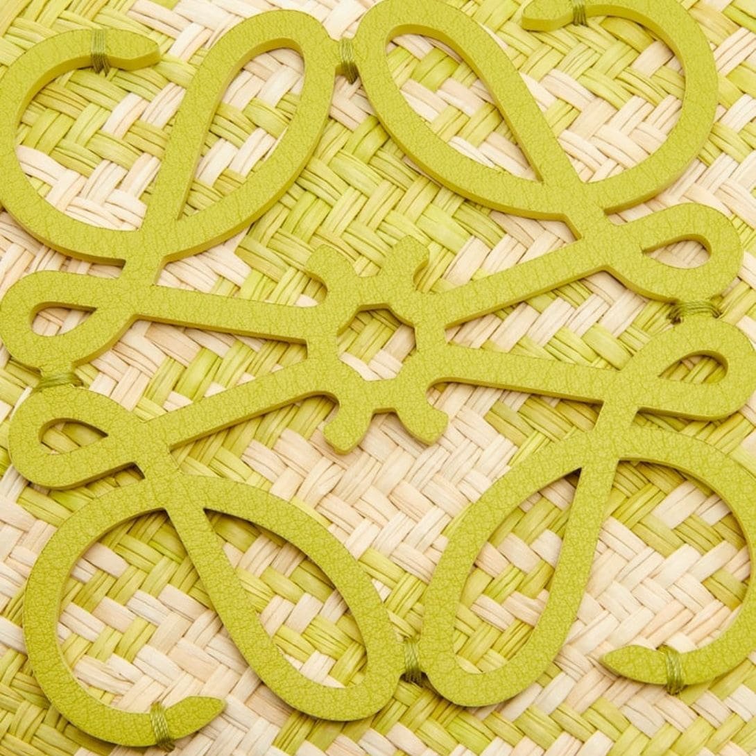 LOEWE SMALL ANAGRAM BASKET BAG IN IRACA PALM AND CALFSKIN