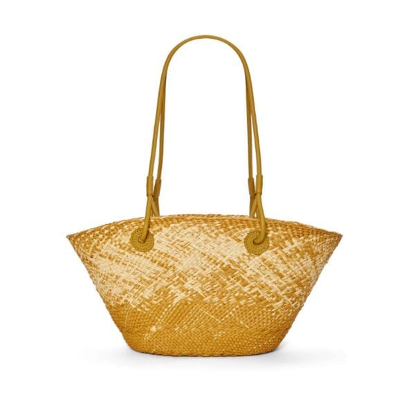 LOEWE SMALL ANAGRAM BASKET BAG IN IRACA PALM AND CALFSKIN