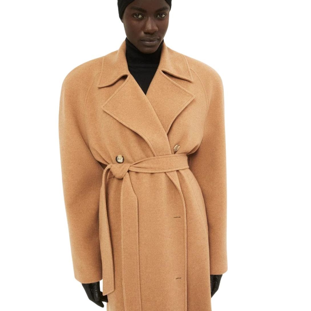 MAGDA BUTRYM CASHMERE WRAP COAT IN CAMEL
