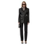 MAGDA BUTRYM LEATHER HOURGLASS BLAZER IN BLACK