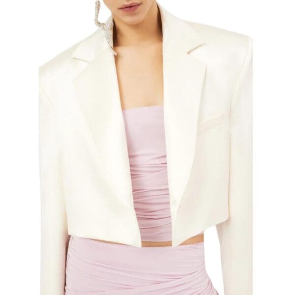 MAGDA BUTRYM CROPPED SILK BLEND BLAZER IN CREAM