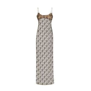 THE ATTICO CHAMPAGNE AND BLACK LONG DRESS