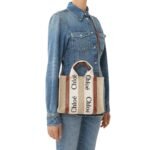 CHLOE SMALL WOODY TOTE BAG WHITE AND BROWN