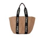CHLOE LARGE WOODY BASKET BLACK AND BEIGE