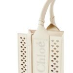 CHLOE SMALL WOODY TOTE BAG WITH STRAP MISTY IVORY