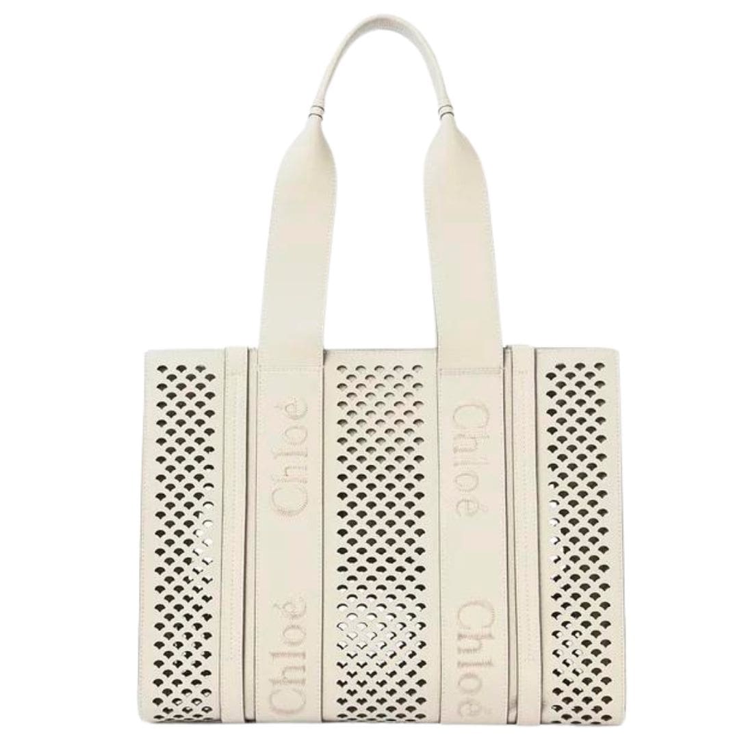 CHLOE MEDIUM WOODY TOTE BAG MISTY IVORY