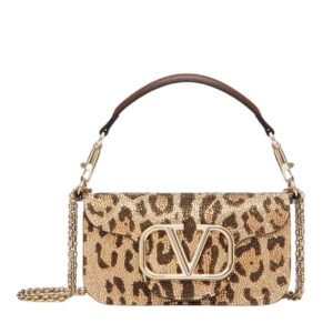 VALENTINO GARAVANI SMALL LOCÒ SHOULDER BAG WITH RHINESTONE ANIMALIER PATTERN