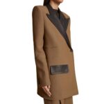 KHAITE THE JACOBSON BLAZER IN TOFEE AND BLACK LEATHER