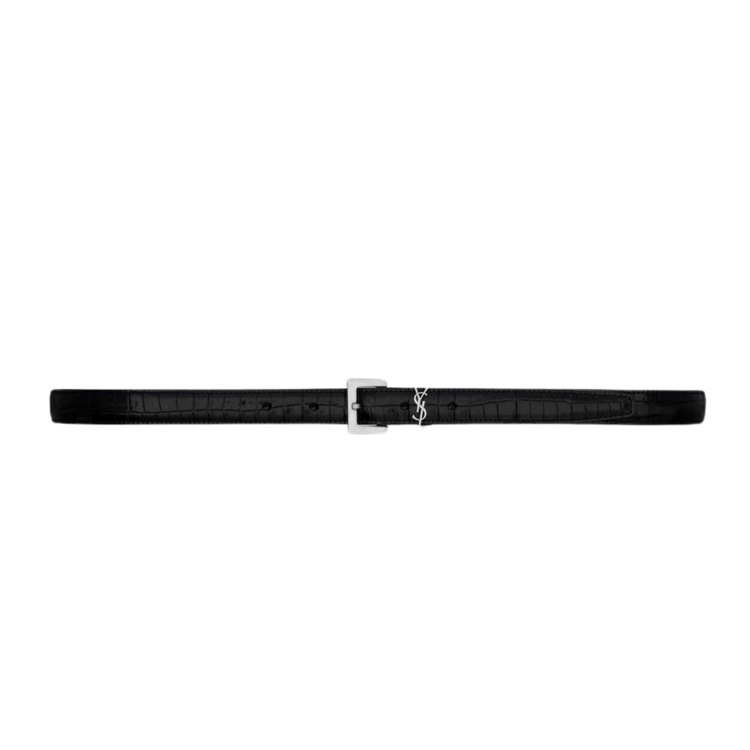 SAINT LAURANT CASSANDRE THIN BELT IN CROCODILE-EMBOSSED LEATHER