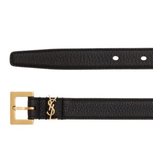 SAINT LAURANT CASSANDRE THIN BELT WITH SQUARE BUCKLE IN GRAINED LEATHER