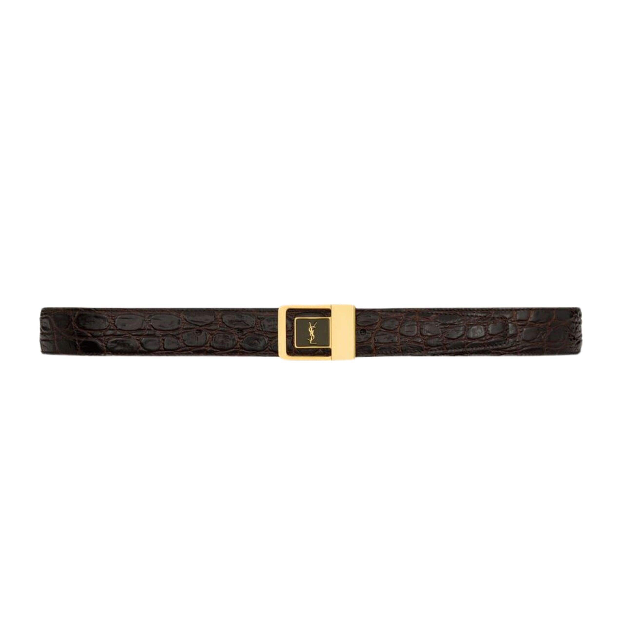 SAINT LAURANT LA 66 BUCKLE BELT IN CROCODILE-EMBOSSED LEATHER