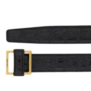 SAINT LAURENT SQUARE LOOP BUCKLE BELT IN CROCODILE EMBOSSED LEATHER
