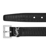 SAINT LAURENT CASSANDRE BELT IN CROCODILE-EMBOSSED LEATHER