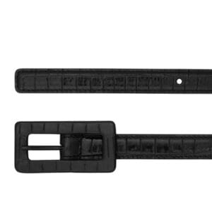 SAINT LAURENT CASSANDRE RECTANGULAR BUCKLE THIN BELT IN CROCODILE EMBOSSED LEATHER