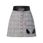LOUIS VUITTON LEATHER TRIM CHECK MINI SKIRT