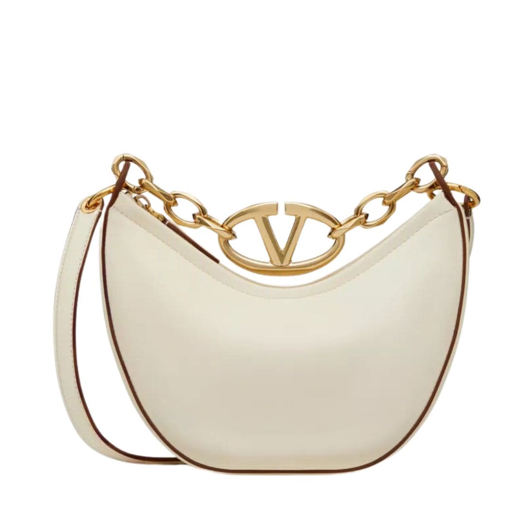 VALENTINO GARAVANI VLOGO MOON MINI HOBO BAG IN NAPPA LEATHER WITH CHAIN