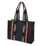 CHLOE MEDIUM WOODY TOTE BAG BLACK AND BEIGE