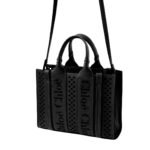 CHLOE SMALL WOODY TOTE BAG WITH STRAP BLACK
