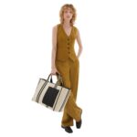 VALEXTRA BROWN FABRIC LARGE TOTE BAG