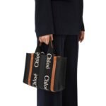 CHLOE SMALL WOODY TOTE BAG BLACK AND BEIGE