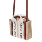 CHLOE WOODY NANO TOTE WHITE AND BROWN