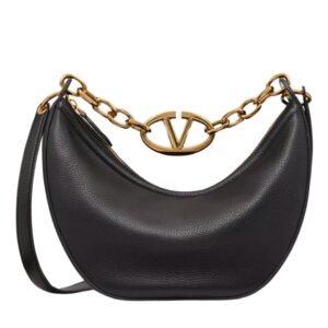 VALENTINO GARAVANI SMALL VLOGO MOON HOBO BAG IN GRAINY CALFSKIN WITH CHAIN
