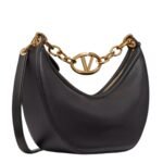 VALENTINO GARAVANI SMALL VLOGO MOON HOBO BAG IN GRAINY CALFSKIN WITH CHAIN