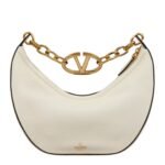 VALENTINO GARAVANI SMALL VLOGO MOON HOBO BAG IN GRAINY CALFSKIN WITH CHAIN