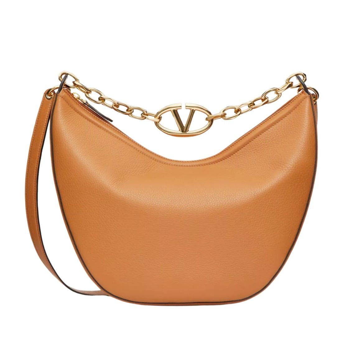 VALENTINO GARAVANI VLOGO MOON MEDIUM GRAINY CALFSKIN HOBO BAG WITH CHAIN 1 VALENTINO GARAVANI VLOGO MOON MEDIUM GRAINY CALFSKIN HOBO BAG WITH CHAIN