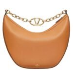 VALENTINO GARAVANI VLOGO MOON MEDIUM GRAINY CALFSKIN HOBO BAG WITH CHAIN