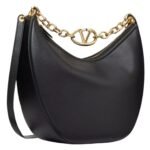 VALENTINO GARAVANI VLOGO MOON MEDIUM GRAINY CALFSKIN HOBO BAG WITH CHAIN
