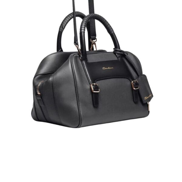 SANTONI BLACK LEATHER HANDBAG