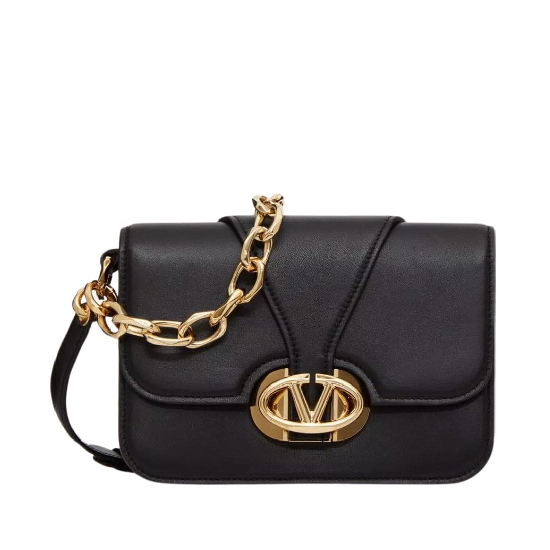 vVALENTINO GARAVANI VLOGO O'CLOCK SMALL NAPPA LEATHER SHOULDER BAG WITH CHAIN