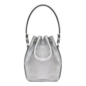 VALENTINO GARAVANI MINI VLOGO SIGNATURE BUCKET BAG IN METALLIC NAPPA LEATHER