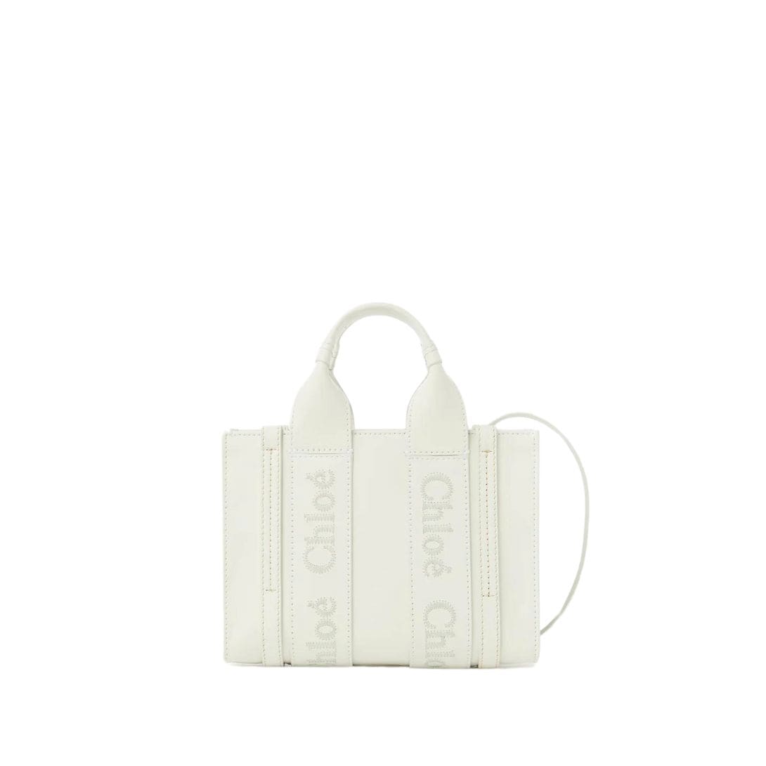 CHLOE MINI WOODY TOTE BAG WHITE