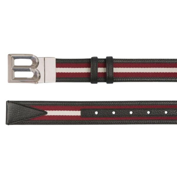 BALLY B-BOLD 35MM REVERSIBLE BELT IN RED WHITE RED FABRIC AND LEATHER