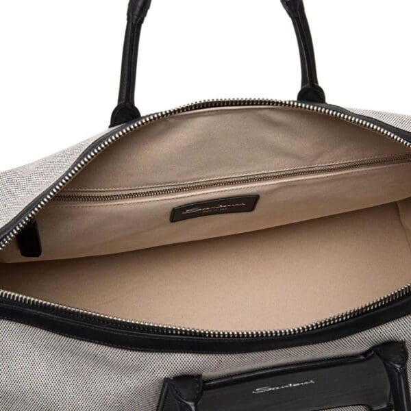 SANTONI BLACK LEATHER AND CANVAS MEDIUM WEEKEND BAG