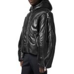 VERSACE LEATHER ZIP PUFFER JACKET