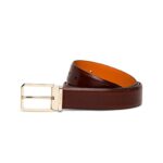 SANTONI MEN’S POLISHED BROWN LEATHER ADJUSTABLE BELT