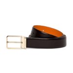 SANTONI MEN’S POLISHED BROWN LEATHER ADJUSTABLE BELT