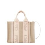 CHLOE SMALL WOODY TOTE BAG IN LINEN WILD GREY