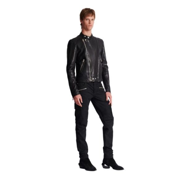 BALMAIN ZIPPED LEATHER BIKER JACKET