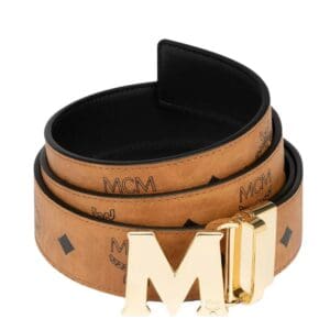 MCM CLAUS M REVERSIBLE BELT 1.5″ IN VISETOS COGNAC