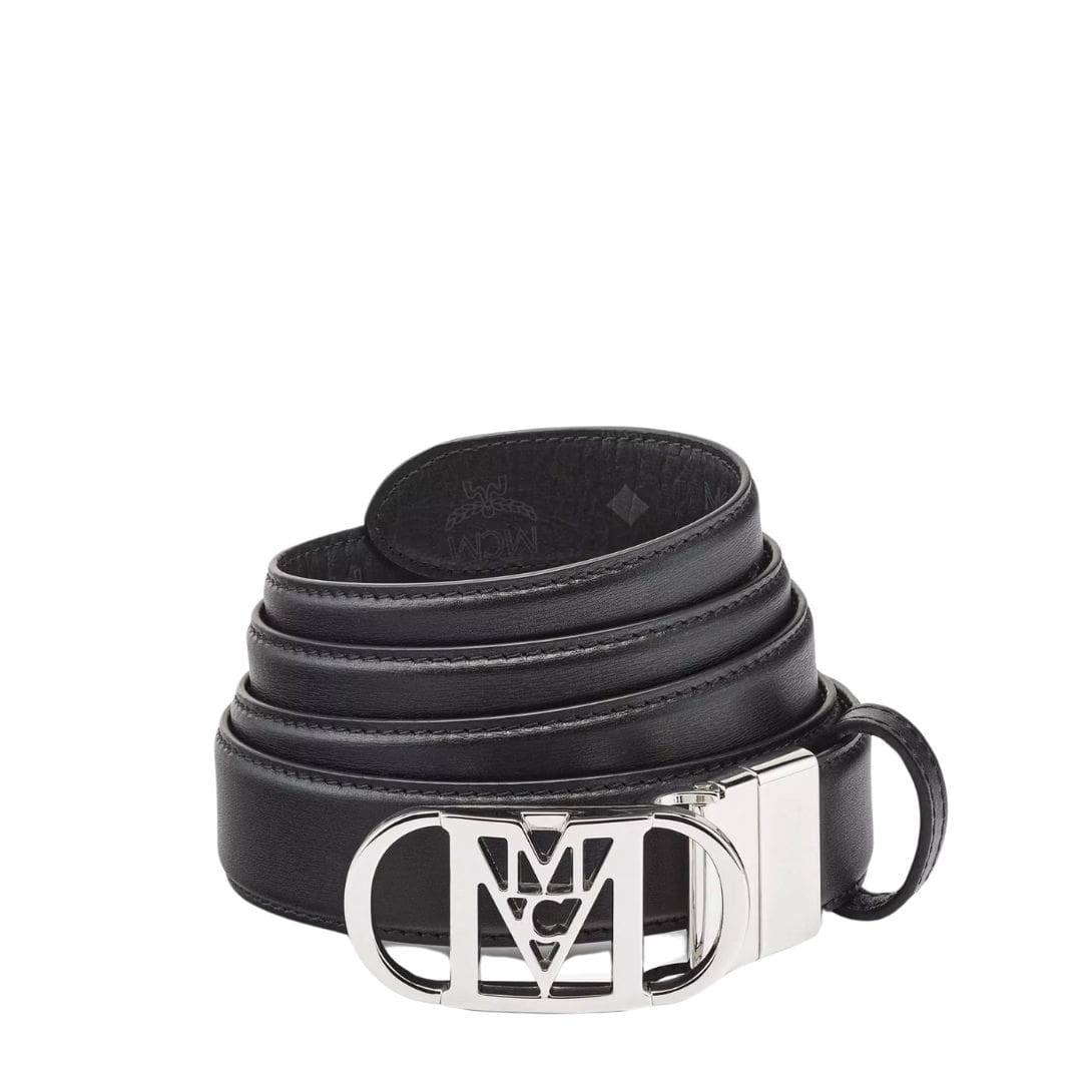 MCM MODE TRAVIA REVERSIBLE BELT 1” IN EMBOSSED LEATHER BLACK